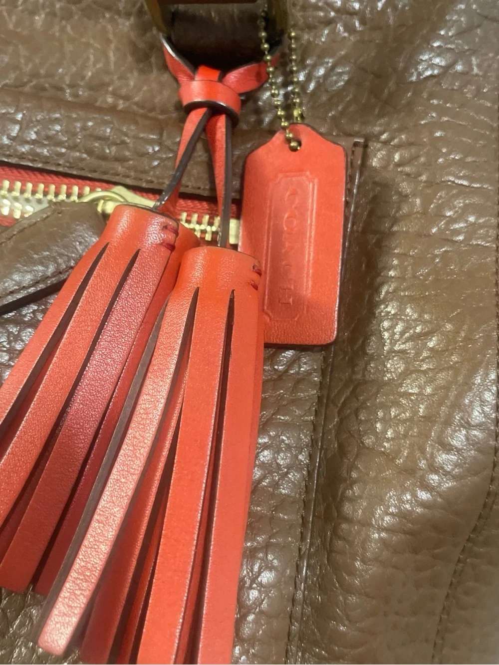 Coach Legacy Candace Medium Carryall Pebbled Brown Leather Red Tassel #19926